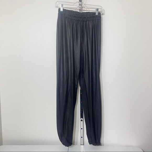 K too waxed fabric faux leather joggers pants L lg - Picture 2 of 16